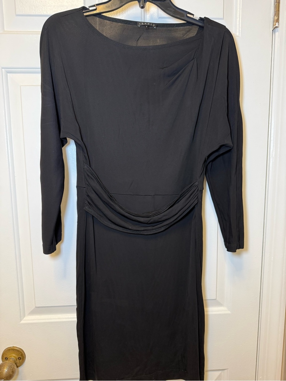 Theory LBD Black Dress Sz 2 Gathered Neck Banded Classic Workwear Minimalist